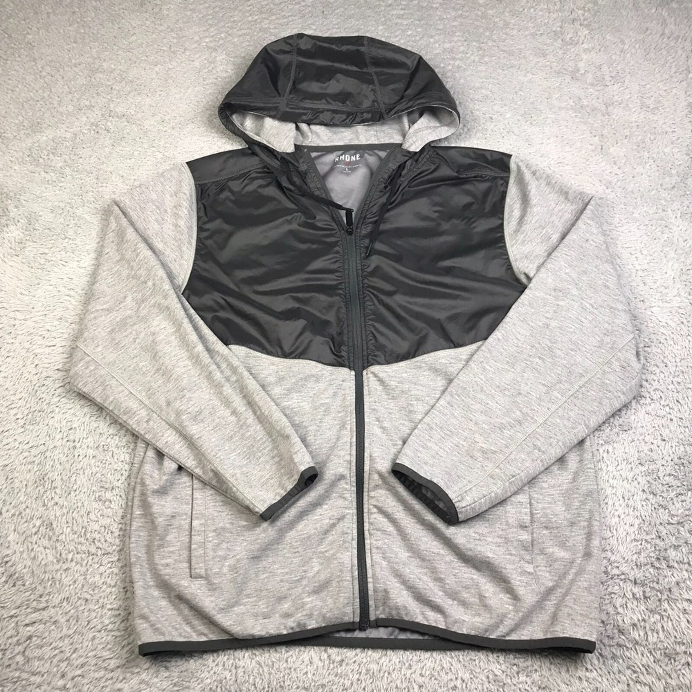 Rhone Tech Terry Hybrid Jacket Mens L Gray Full Zip Casual Hoodie Sweater
